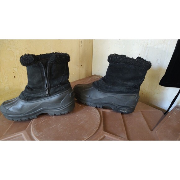 Womens sz 7 Black Faux Fur Lined Winter Duck Boots Side Zip Snow Rain leather - Picture 5 of 10